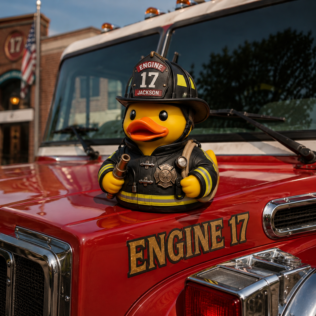 Personalized Firefighter Duck Figurine