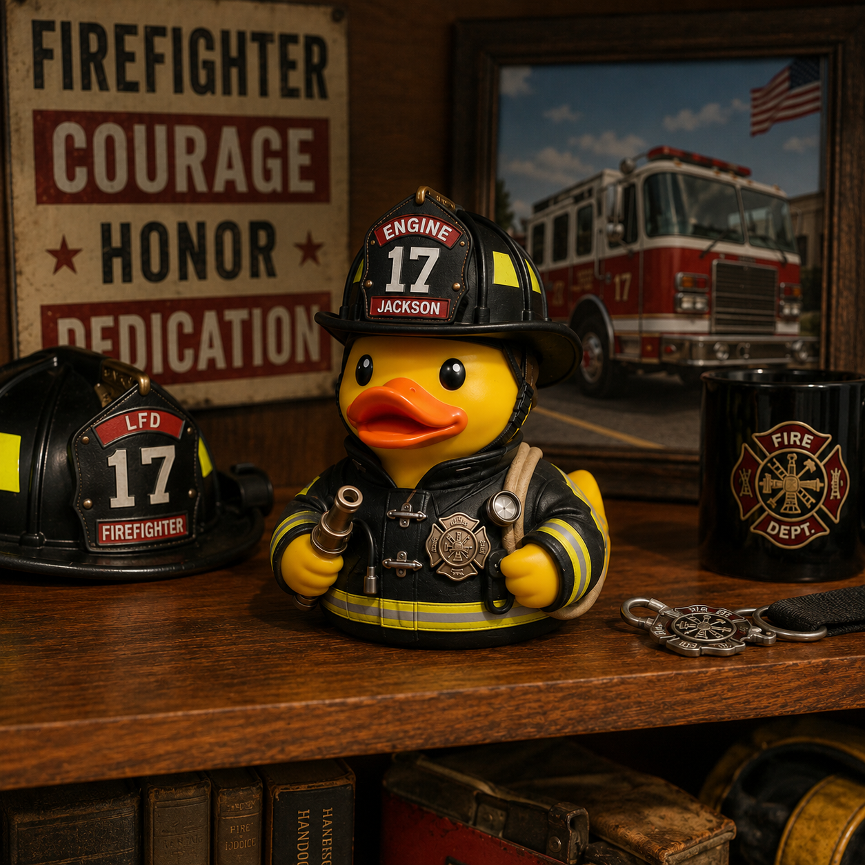Personalized Firefighter Duck Figurine