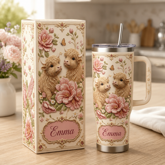 🐮🌸Personalized Highland Cow Tumbler Gift Set
