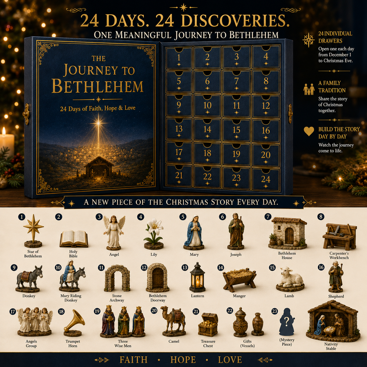 🌟 2026 Christian Nativity Advent Calendar – 24-Day Journey to Bethlehem