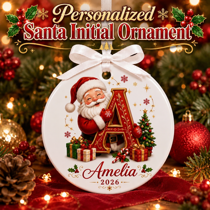 🎅 Personalized Santa Initial Ornament – Custom Name Christmas Ornament 🎄✨