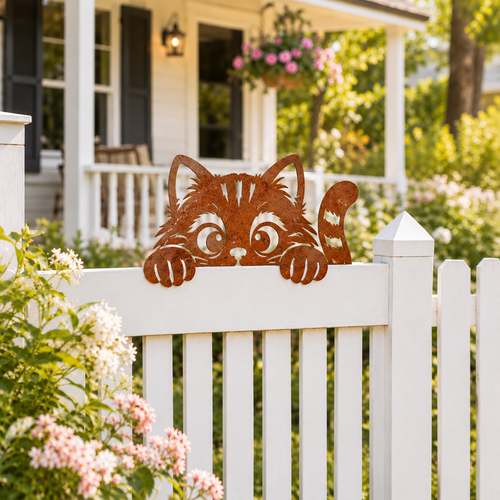 🐾Playful Pet Fence Topper – Rustic Metal Garden Animal Decor