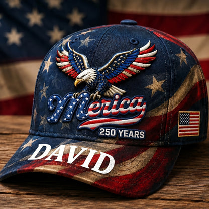 Personalized 'Merica 250 Years Patriotic Eagle Cap
