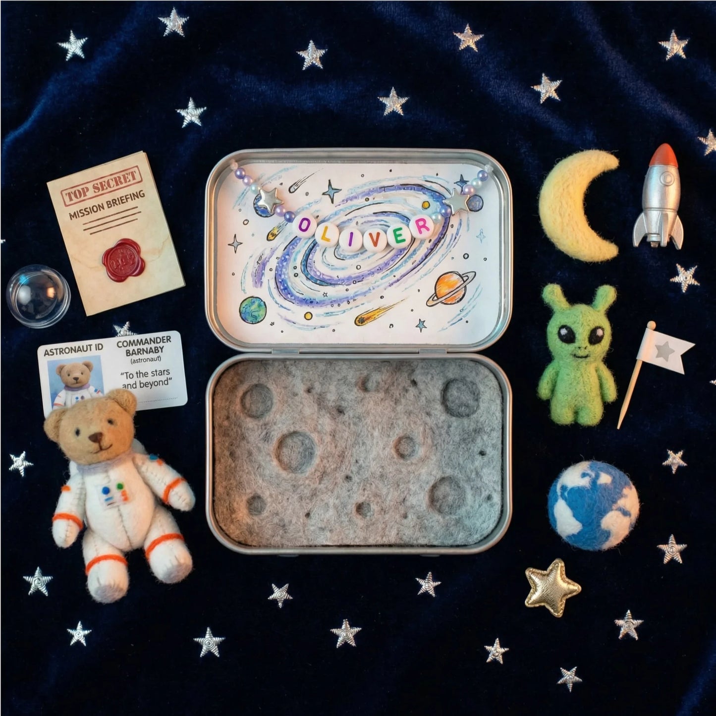 Personalized Name Astronaut Teddy Bear with Space Theme Gift Box, Anxiety Relief Plush Toy, Emotional Support Comfort Doll for Kids/Boys/Girls