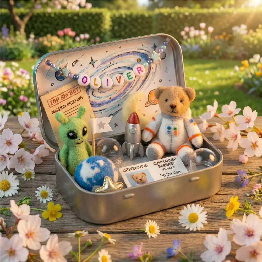 Personalized Name Astronaut Teddy Bear with Space Theme Gift Box, Anxiety Relief Plush Toy, Emotional Support Comfort Doll for Kids/Boys/Girls