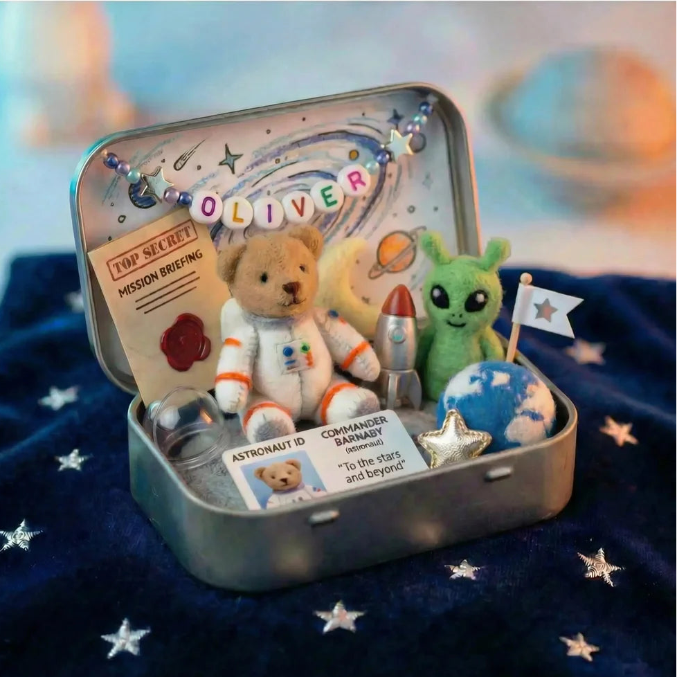 Personalized Name Astronaut Teddy Bear with Space Theme Gift Box, Anxiety Relief Plush Toy, Emotional Support Comfort Doll for Kids/Boys/Girls