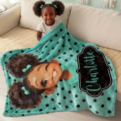 Personalized Polka Dots Cute Cartoon Blanket with Name, Flannel/Sherpa Soft Bed Couch Throw, Home Decor, Birthday Gift for Girls