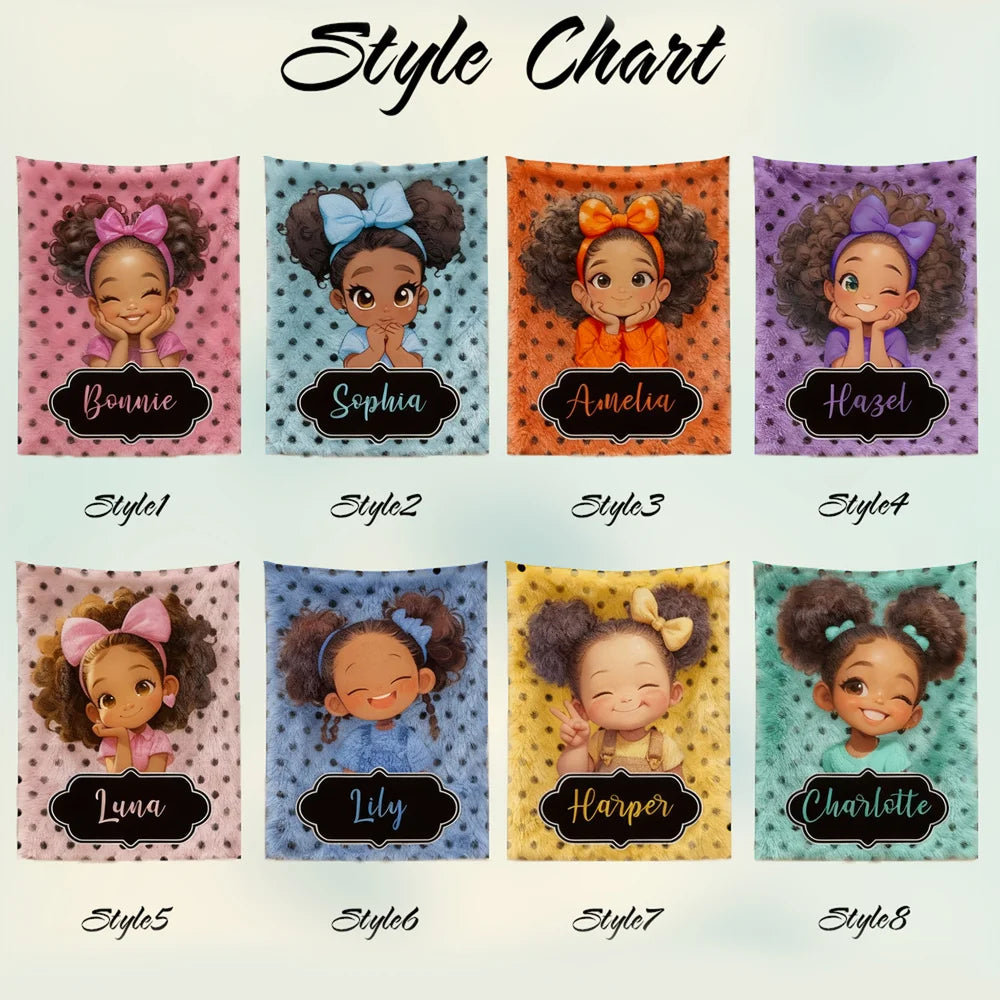 Personalized Polka Dots Cute Cartoon Blanket with Name, Flannel/Sherpa Soft Bed Couch Throw, Home Decor, Birthday Gift for Girls