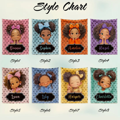 Personalized Polka Dots Cute Cartoon Blanket with Name, Flannel/Sherpa Soft Bed Couch Throw, Home Decor, Birthday Gift for Girls