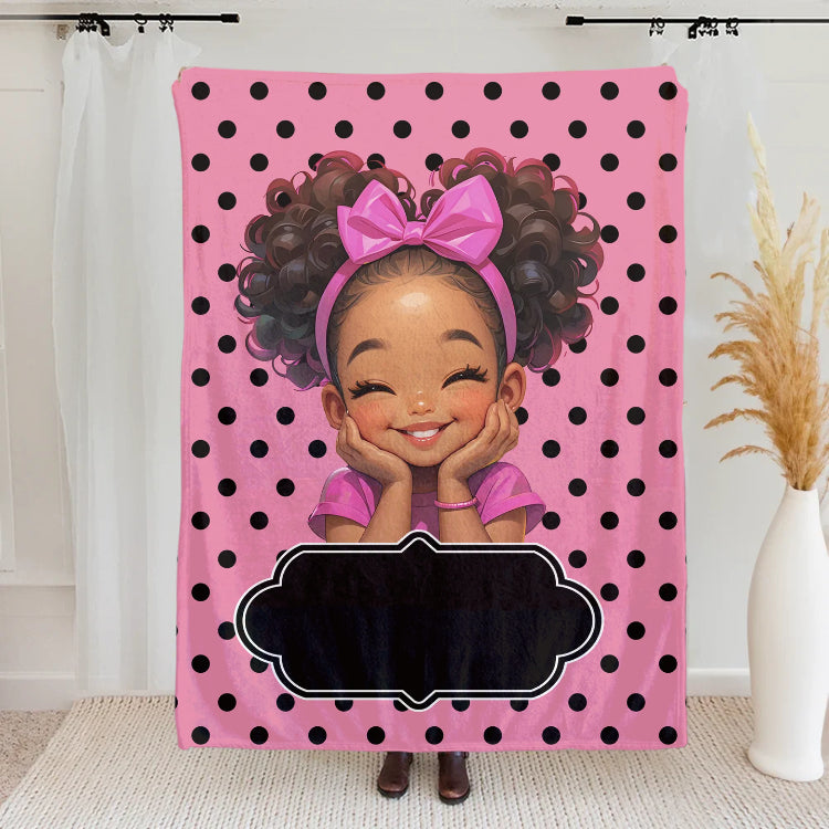 Personalized Polka Dots Cute Cartoon Blanket with Name, Flannel/Sherpa Soft Bed Couch Throw, Home Decor, Birthday Gift for Girls