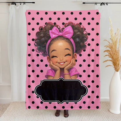 Personalized Polka Dots Cute Cartoon Blanket with Name, Flannel/Sherpa Soft Bed Couch Throw, Home Decor, Birthday Gift for Girls