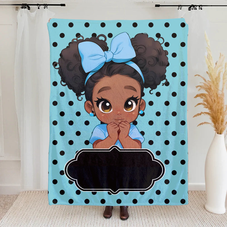 Personalized Polka Dots Cute Cartoon Blanket with Name, Flannel/Sherpa Soft Bed Couch Throw, Home Decor, Birthday Gift for Girls