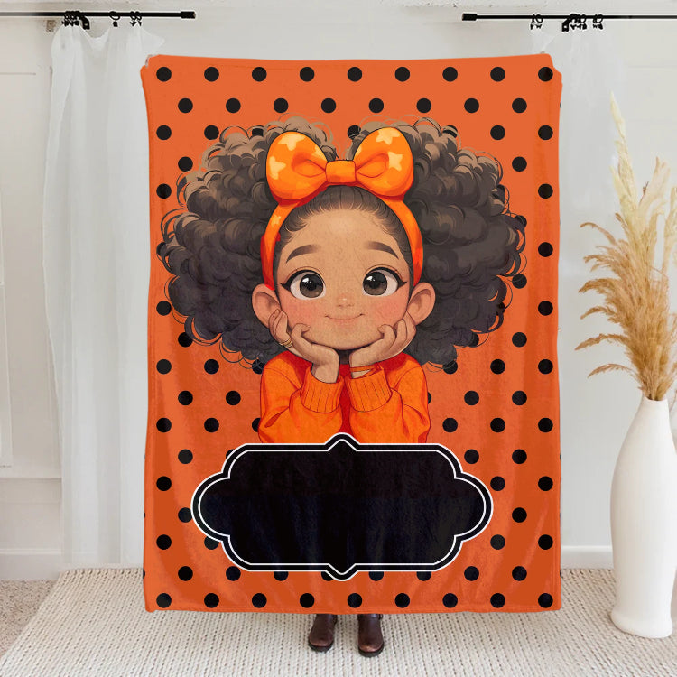 Personalized Polka Dots Cute Cartoon Blanket with Name, Flannel/Sherpa Soft Bed Couch Throw, Home Decor, Birthday Gift for Girls