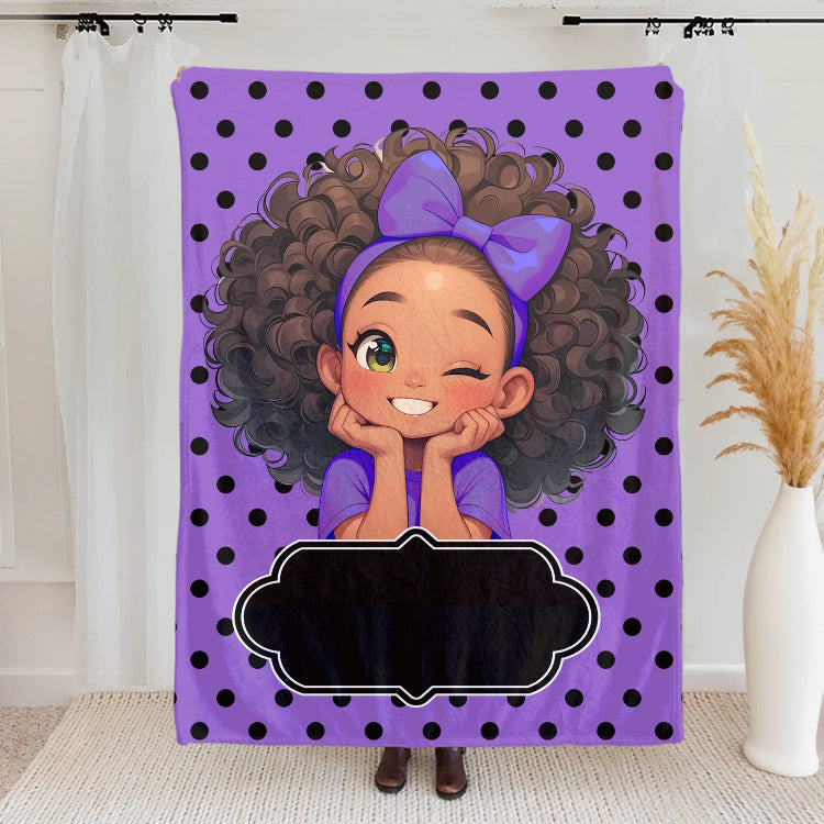 Personalized Polka Dots Cute Cartoon Blanket with Name, Flannel/Sherpa Soft Bed Couch Throw, Home Decor, Birthday Gift for Girls