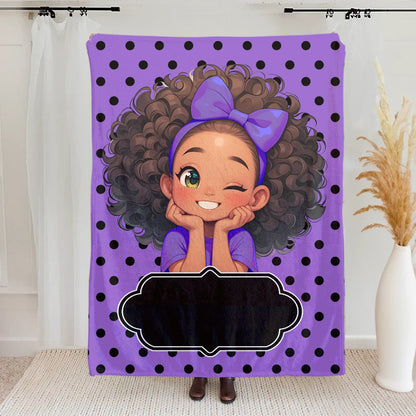 Personalized Polka Dots Cute Cartoon Blanket with Name, Flannel/Sherpa Soft Bed Couch Throw, Home Decor, Birthday Gift for Girls