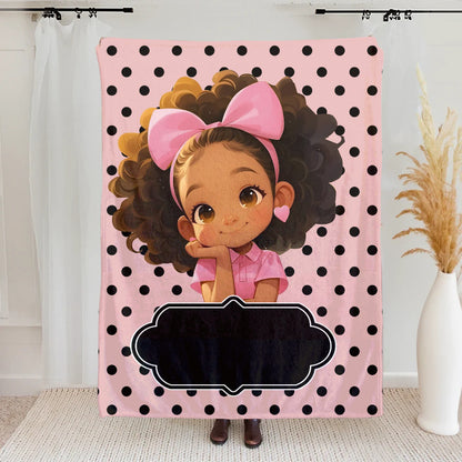 Personalized Polka Dots Cute Cartoon Blanket with Name, Flannel/Sherpa Soft Bed Couch Throw, Home Decor, Birthday Gift for Girls