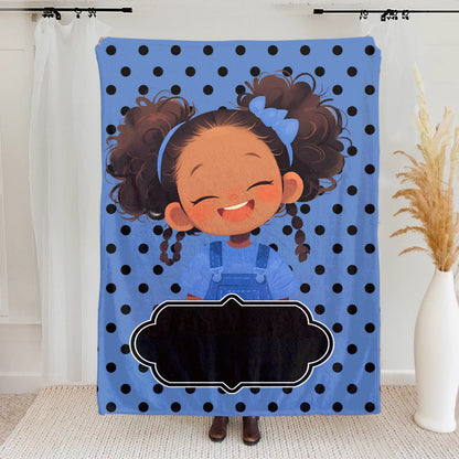 Personalized Polka Dots Cute Cartoon Blanket with Name, Flannel/Sherpa Soft Bed Couch Throw, Home Decor, Birthday Gift for Girls