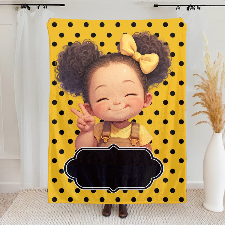 Personalized Polka Dots Cute Cartoon Blanket with Name, Flannel/Sherpa Soft Bed Couch Throw, Home Decor, Birthday Gift for Girls