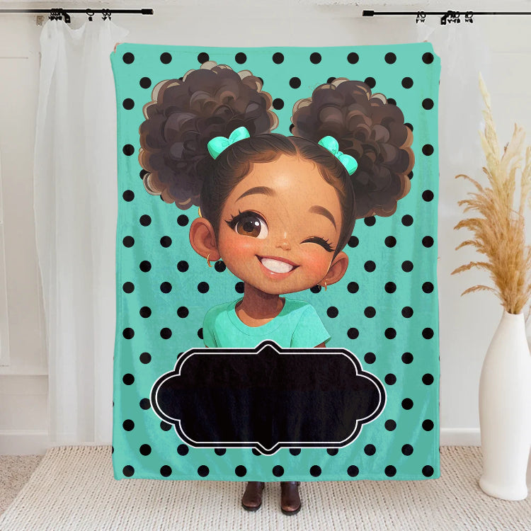 Personalized Polka Dots Cute Cartoon Blanket with Name, Flannel/Sherpa Soft Bed Couch Throw, Home Decor, Birthday Gift for Girls