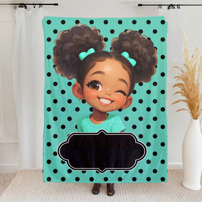 Personalized Polka Dots Cute Cartoon Blanket with Name, Flannel/Sherpa Soft Bed Couch Throw, Home Decor, Birthday Gift for Girls