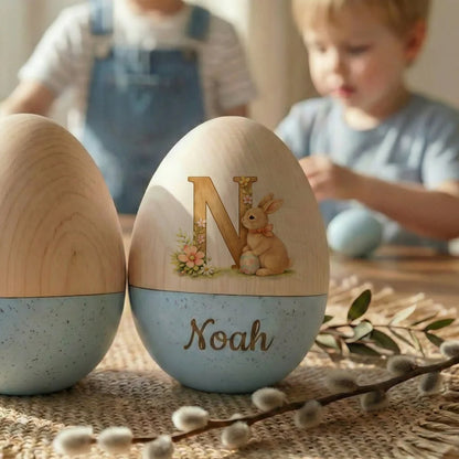 Personalized Watercolor Easter Egg – Hollow Wooden Keepsake for Kids