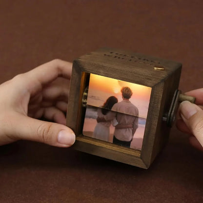 Personalized Text Photo Flipbook Animation Box, Wooden Photo Book with Light, Crank Photobox Picture Box, Anniversary/Valentine's Day Gift for Couple