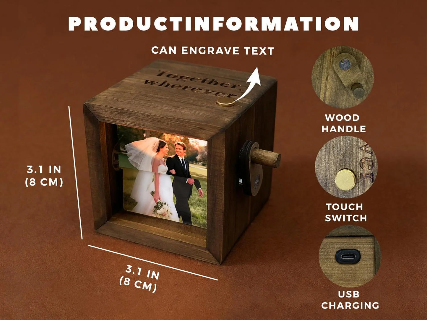 Personalized Text Photo Flipbook Animation Box, Wooden Photo Book with Light, Crank Photobox Picture Box, Anniversary/Valentine's Day Gift for Couple