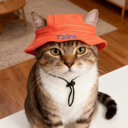 Personalized Multicolor Milk Pattern Adjustable Pet Bucket Hat with Embroidered Name Pet Daily Wear Birthday Gift for Pet Mom Dad Pet Lovers