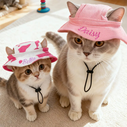 Personalized Multicolor Milk Pattern Adjustable Pet Bucket Hat with Embroidered Name Pet Daily Wear Birthday Gift for Pet Mom Dad Pet Lovers