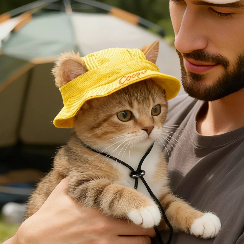 Personalized Multicolor Milk Pattern Adjustable Pet Bucket Hat with Embroidered Name Pet Daily Wear Birthday Gift for Pet Mom Dad Pet Lovers