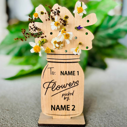 🌸 Personalized Wooden Flower Vase – Flowers Picked Just for Mom