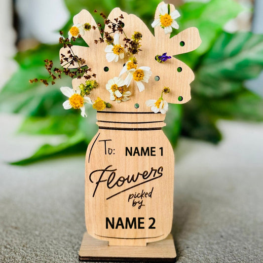 🌸 Personalized Wooden Flower Vase – Flowers Picked Just for Mom
