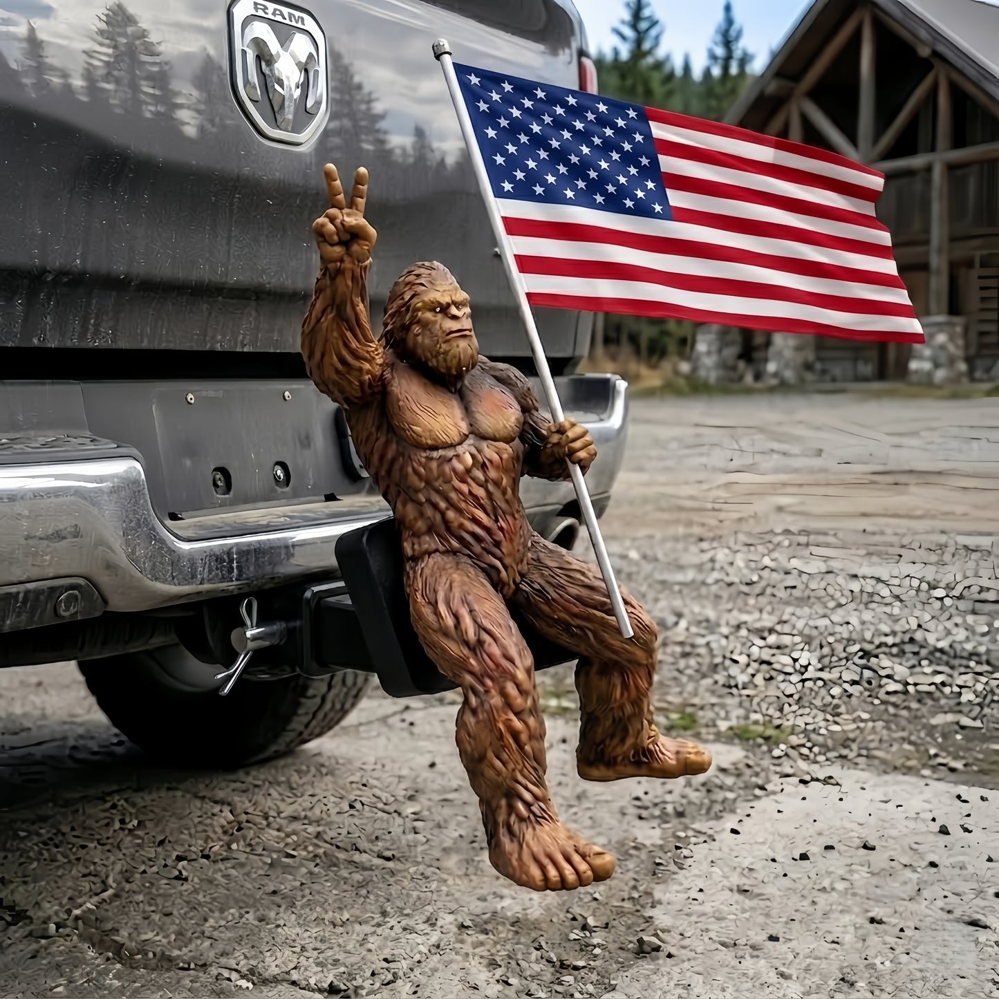 💪 Bigfoot American Flag Tow Hook – Heavy-Duty Vehicle Decoration