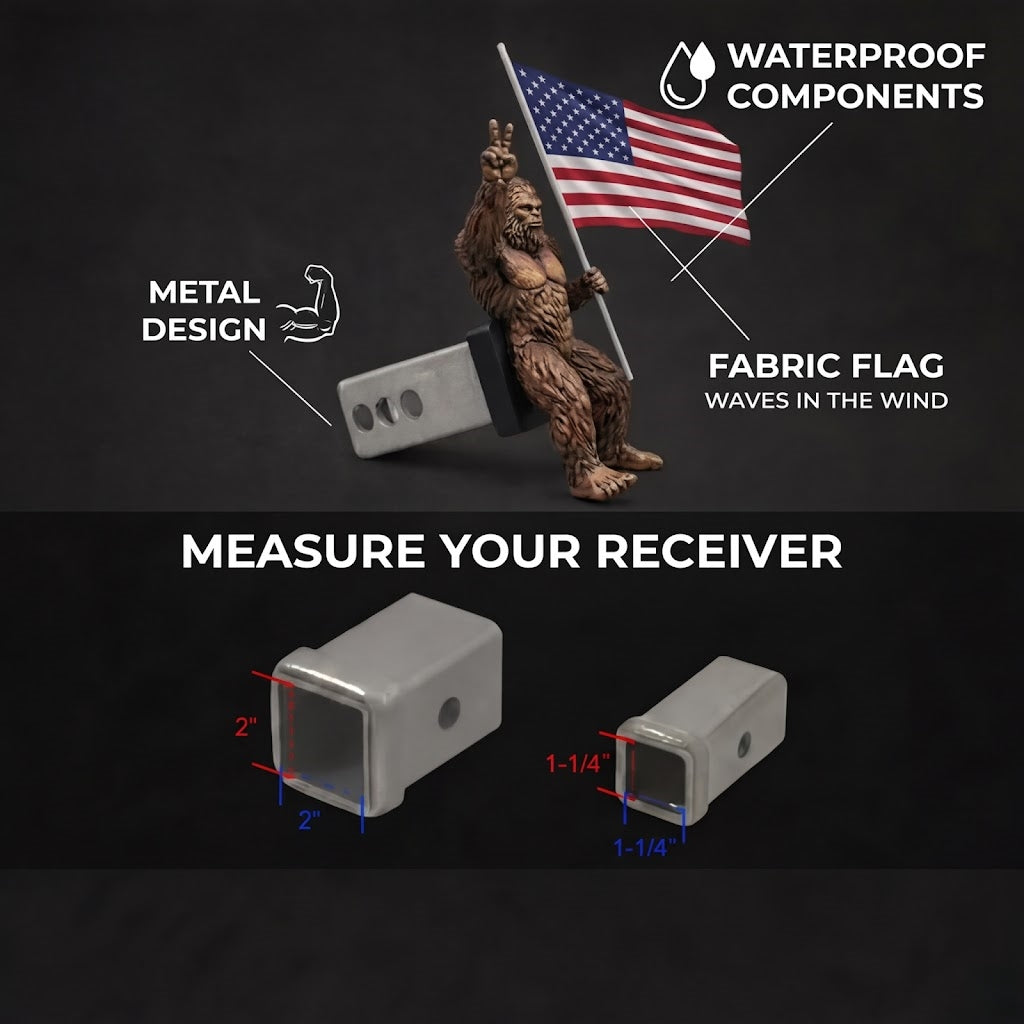 💪 Bigfoot American Flag Tow Hook – Heavy-Duty Vehicle Decoration