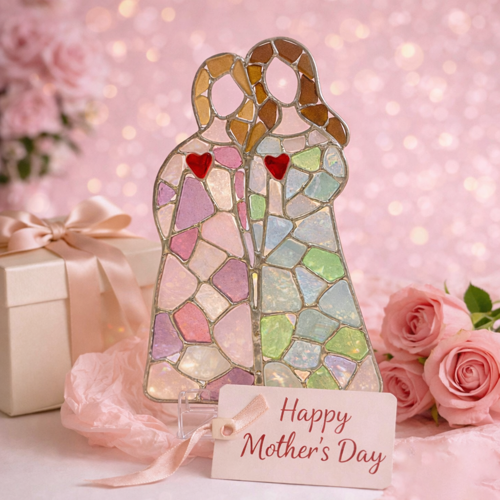 💝 Handcrafted Sea Glass Mother & Child Suncatcher – A Glowing Reminder of Love