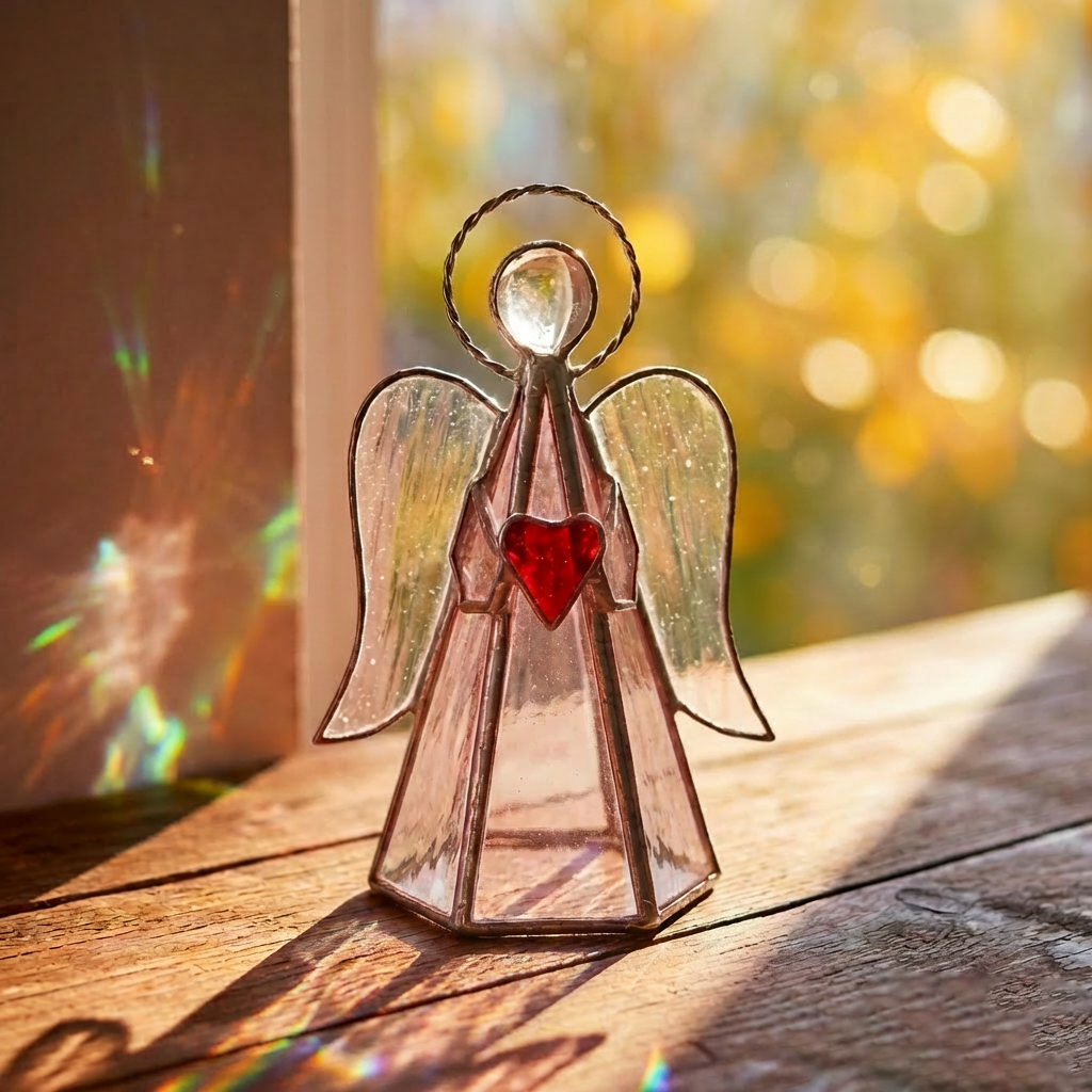 ✨ Guardian Angel Stained Glass Candle Holder – Sunlight by Day, Warm Glow by Night