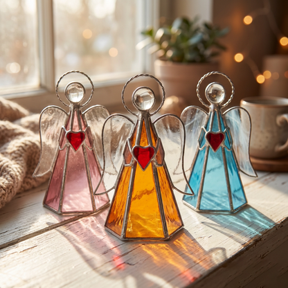 ✨ Guardian Angel Stained Glass Candle Holder – Sunlight by Day, Warm Glow by Night