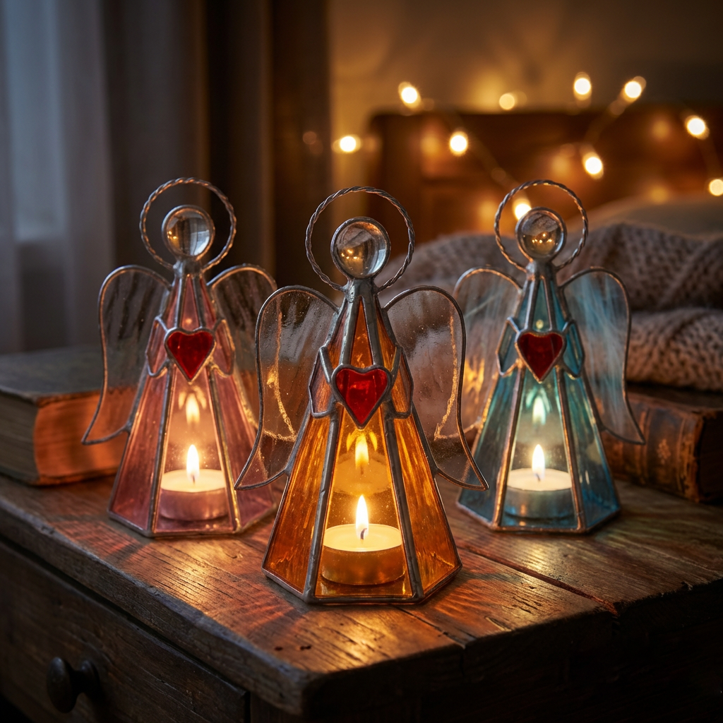 ✨ Guardian Angel Stained Glass Candle Holder – Sunlight by Day, Warm Glow by Night