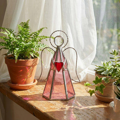 ✨ Guardian Angel Stained Glass Candle Holder – Sunlight by Day, Warm Glow by Night