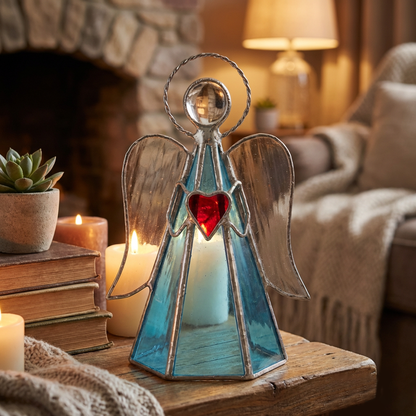 ✨ Guardian Angel Stained Glass Candle Holder – Sunlight by Day, Warm Glow by Night