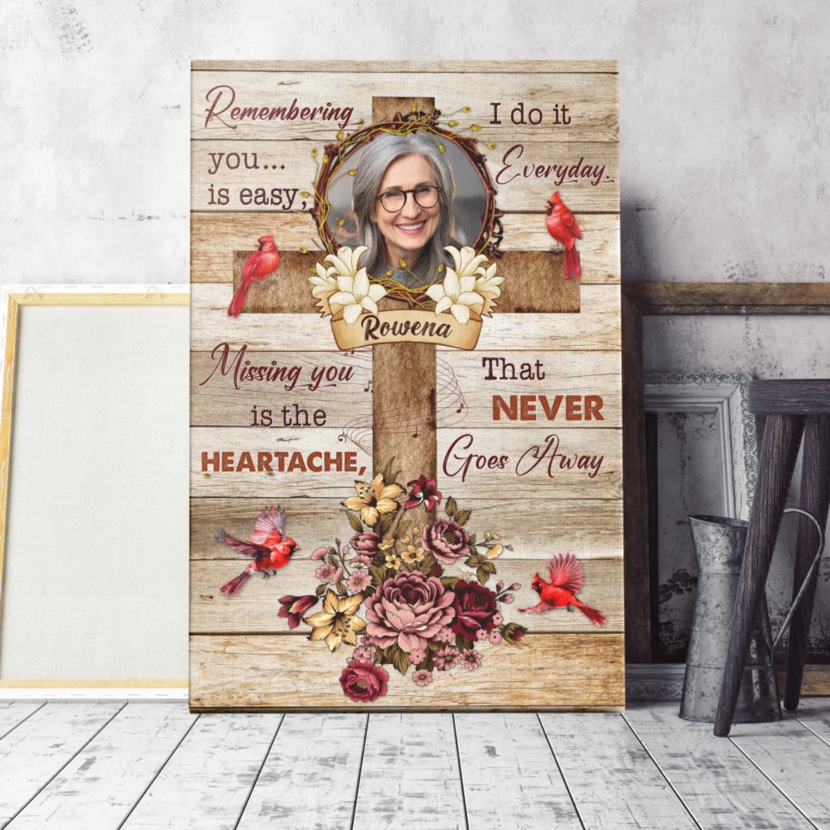 Personalized Memorial Cardinal Cross Wall Art