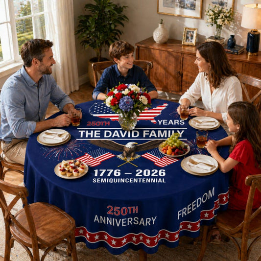 Personalized 250th Anniversary Patriotic Round Tablecloth