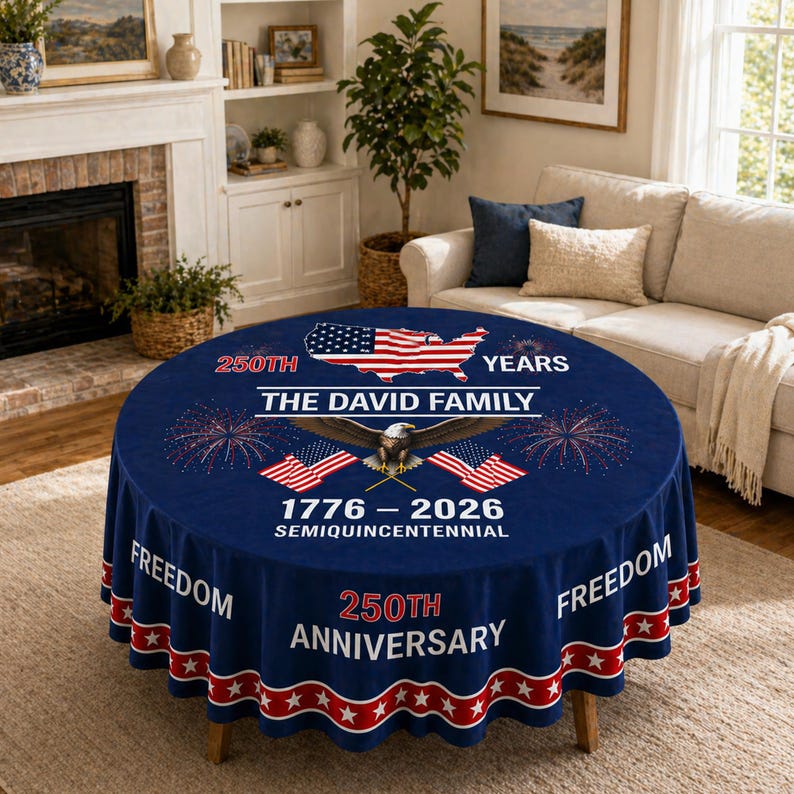 Personalized 250th Anniversary Patriotic Round Tablecloth