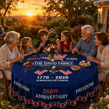 Personalized 250th Anniversary Patriotic Round Tablecloth