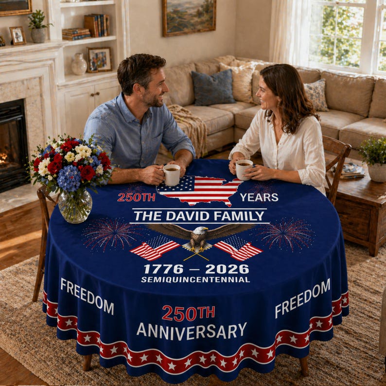 Personalized 250th Anniversary Patriotic Round Tablecloth