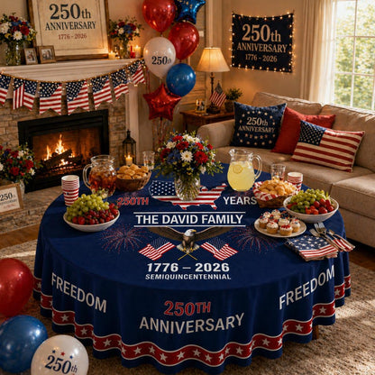 Personalized 250th Anniversary Patriotic Round Tablecloth