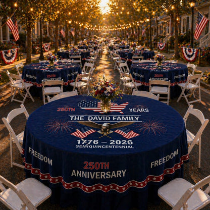 Personalized 250th Anniversary Patriotic Round Tablecloth