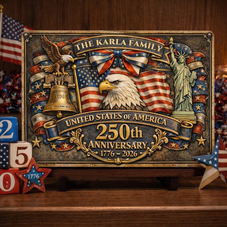 Custom Patriotic Family Metal Sign – USA 250th Anniversary