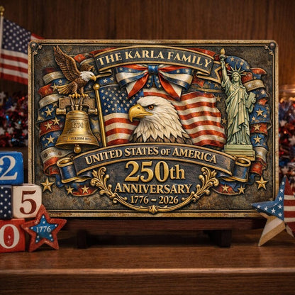 Custom Patriotic Family Metal Sign – USA 250th Anniversary