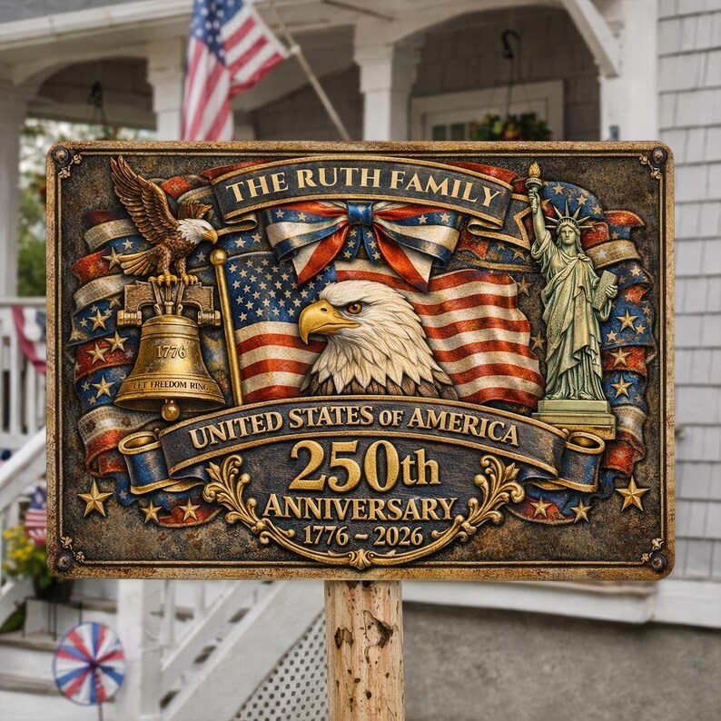 Custom Patriotic Family Metal Sign – USA 250th Anniversary